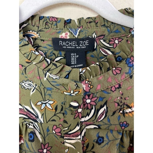 Rachel Zoe Paisley Floral Olive Button Up Blouse‎ Size Small - Picture 2 of 7